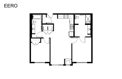 Floor plan for 2 beds, 2 baths, 1025 sqft